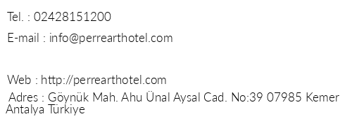 Perre Art Hotel Resort & Spa telefon numaralar, faks, e-mail, posta adresi ve iletiim bilgileri